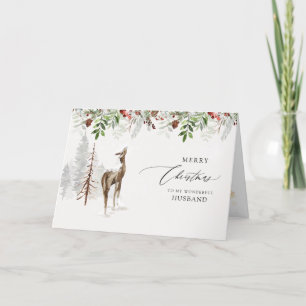 Modern Rustic Forest Snow Cabin Husband Christmas Holiday Card