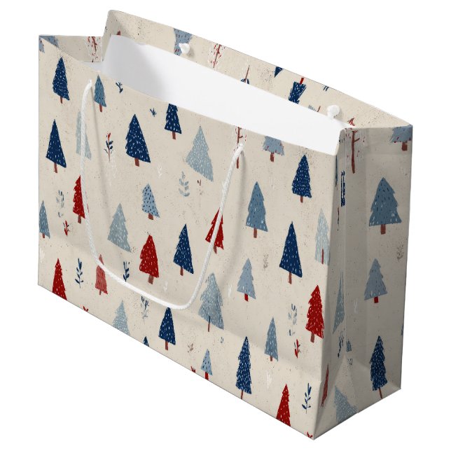 Modern Rustic Forest Tree Pattern Large Gift Bag (Front Angled)