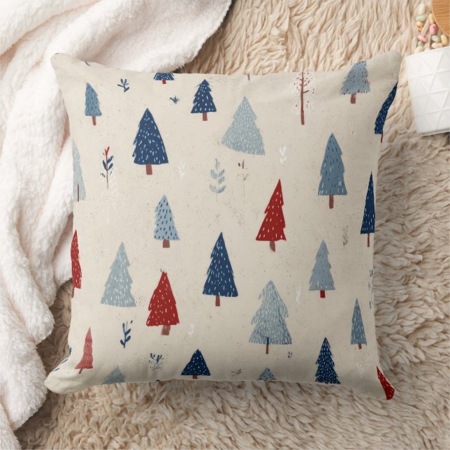 Modern Rustic Forest Tree Pattern Throw Pillow (Blanket)