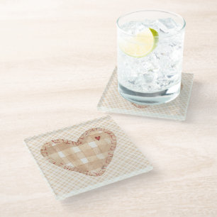 Modern rustic girly heart scrapbook style tartan glass coaster