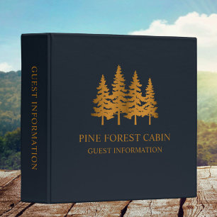 Modern Rustic Gold Pine Trees Guest Information Binder