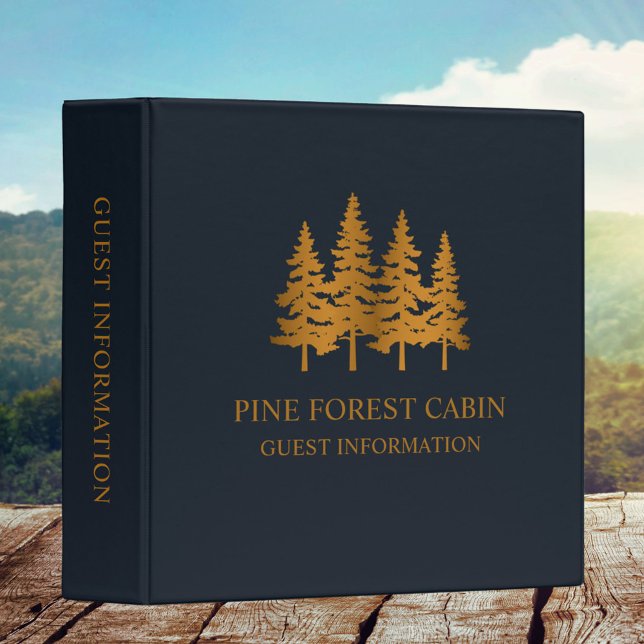 Modern Rustic Gold Pine Trees Guest Information Binder (In situ)