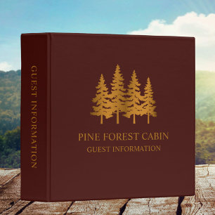 Modern Rustic Gold Pine Trees Guest Information Binder