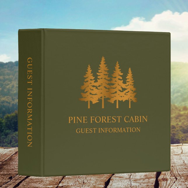 Modern Rustic Gold Pine Trees Guest Information Binder (In situ)