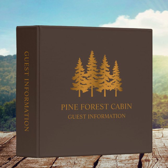 Modern Rustic Gold Pine Trees Guest Information Binder (In situ)
