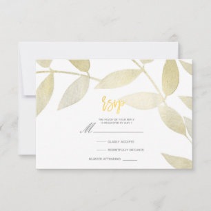 Modern Rustic Golden Gold Leaves Botanical RSVP