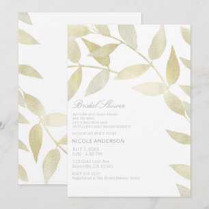 Modern Rustic Golden Gold Leaves Bridal Shower Invitation