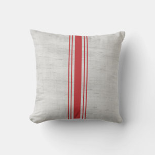Modern Rustic Grain Sack Red Stripes Throw Pillow