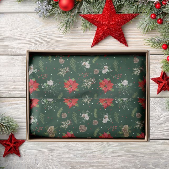 Modern Rustic Green Botanical Floral Christmas Tissue Paper (Creator Uploaded)