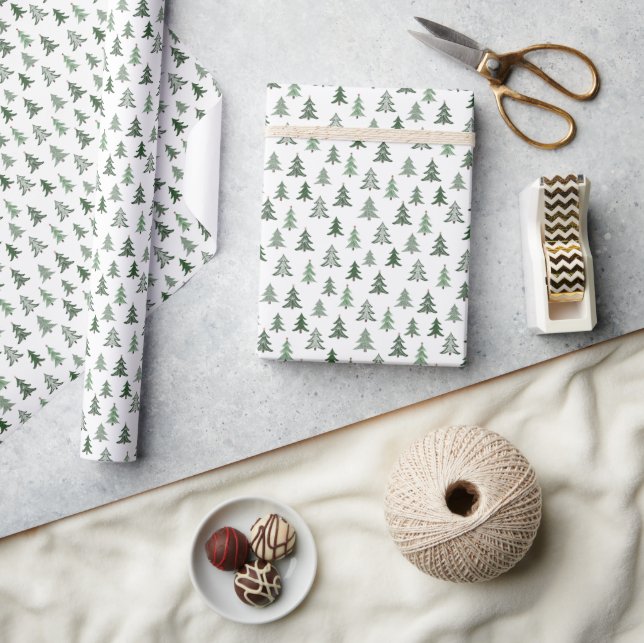 Modern Rustic Green Christmas Tree  Wrapping Paper (Crafts)