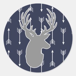 Modern Rustic Grey Deer & White Arrows Classic Round Sticker