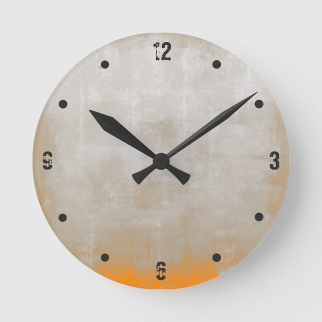Modern Rustic Grey Orange Abstract Round Clock (Front)