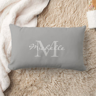 Modern rustic Grey personal monogram name Lumbar Pillow
