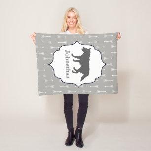 Modern Rustic Grey Wolf Silhouette & Arrows Fleece Blanket