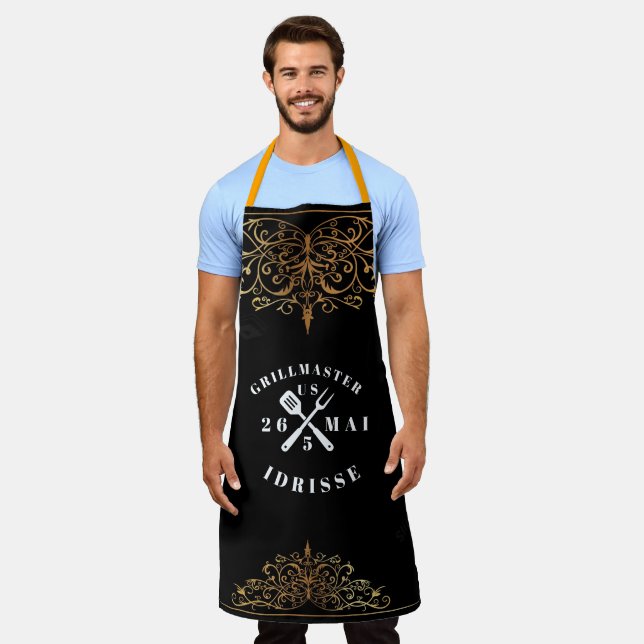 Modern Rustic GRILLMASTER Custom Cool Adult Apron (Worn)