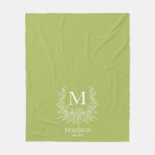 Modern Rustic holiday monogram Middle Green Yellow Fleece Blanket
