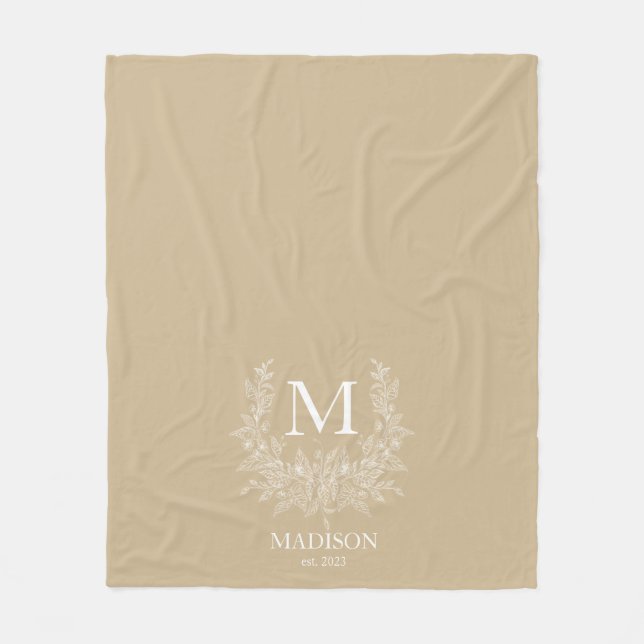 Modern Rustic holiday monogram Tan Fleece Blanket (Front)