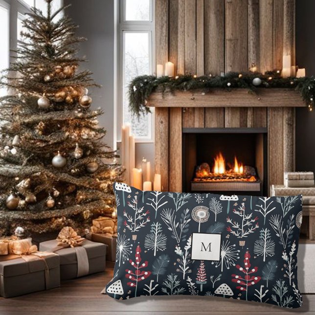 Modern rustic holiday pattern monogram Christmas Lumbar Pillow (Modern rustic holiday pattern monogram Christmas Lumbar Pillow. Cosy pillow for the Holiday season.)