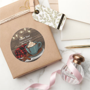 Modern Rustic Hot Cocoa Cozy Baby Shower Classic Round Sticker