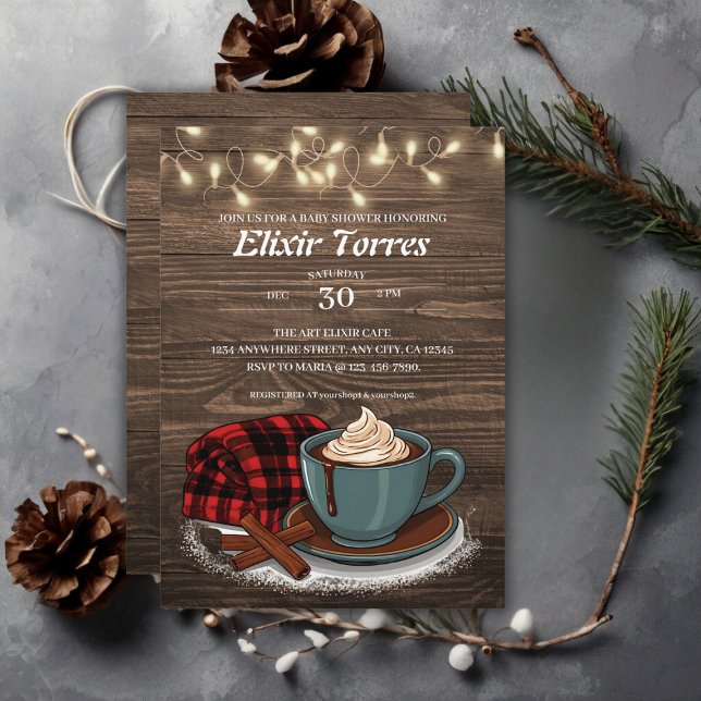 Modern Rustic Hot Cocoa Cozy Baby Shower Invitation (Creator Uploaded)