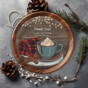 Modern Rustic Hot Cocoa Cozy Baby Shower Paper Plate