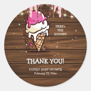Modern Rustic Ice Cream Scoop Drawing Baby Shower Classic Round Sticker