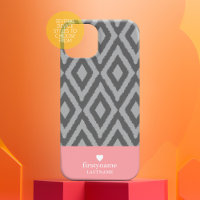 Modern Rustic Ikat Grey Coral Heart Monogram