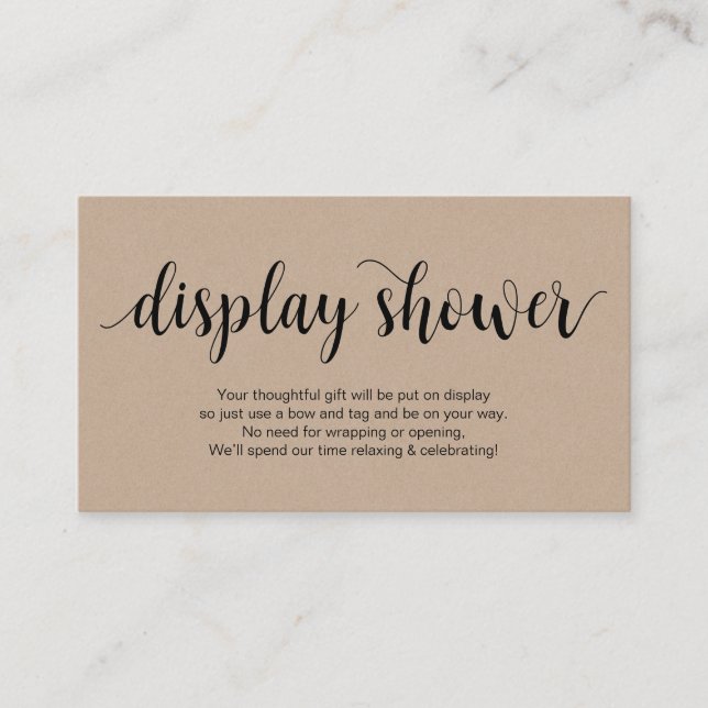 Modern Rustic Kraft, Black Script, Display Shower Enclosure Card (Front)