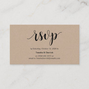 Modern Rustic, Kraft, Black Script, Wedding RSVP Enclosure Card