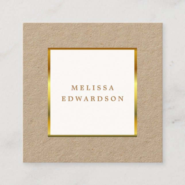 Modern Rustic kraft gold frame professional Square Business Card (Front)
