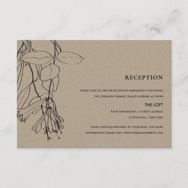 MODERN RUSTIC KRAFT LINE DRAWING FLORAL RECEPTION ENCLOSURE CARD (Front)