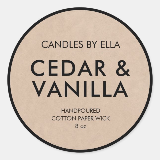 Modern Rustic Kraft Personalized Candle Labels (Front)