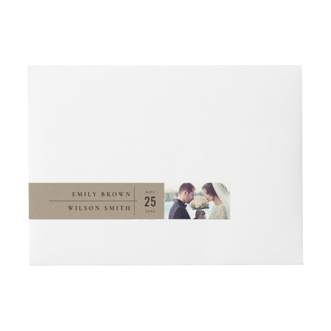 MODERN RUSTIC KRAFT TYPOGRAPHY WEDDING PHOTO WRAPAROUND ADDRESS LABEL (Front)