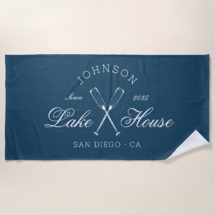 Modern Rustic Lake House Boat Oars Coastal Blue  Beach Towel