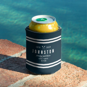 Modern Rustic Lake House   Navy White Can Cooler