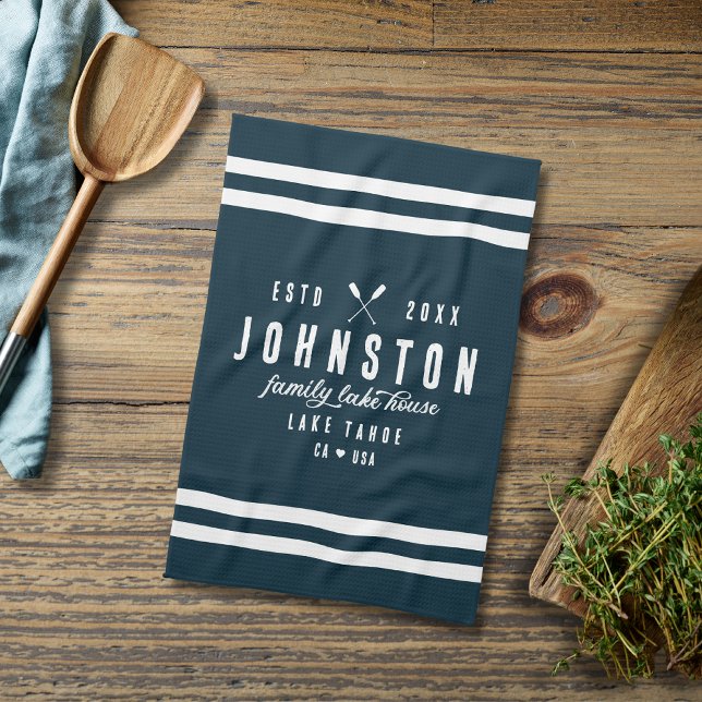 Modern Rustic Lake House | Navy White Kitchen Towel (Creator Uploaded)