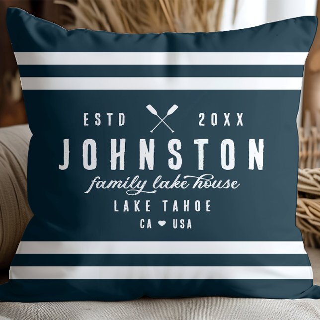 Modern Rustic Lake House | Navy White Throw Pillow (Creator Uploaded)