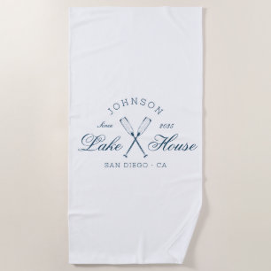 Modern Rustic Lake House Oars Coastal Navy Blue  Beach Towel
