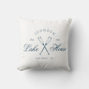 Modern Rustic Lake House Oars Coastal Navy Blue  Throw Pillow