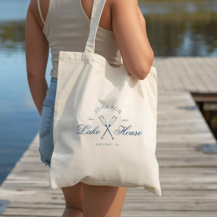 Modern Rustic Lake House Oars Coastal Navy Blue  Tote Bag