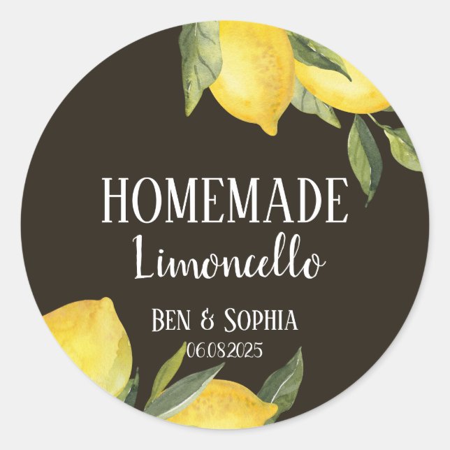 Modern Rustic Lemons Homemade Limoncello  Classic Round Sticker (Front)
