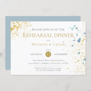 Modern Rustic Light Blue Paint Splatters Invitation