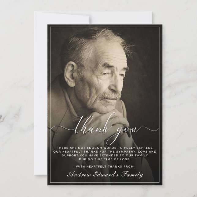 Modern Rustic Memorial Bereavement Funeral Photo Thank You Card (Front)