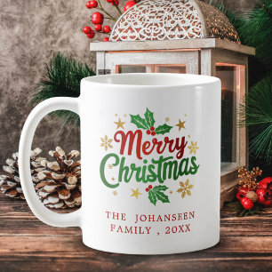 Modern Rustic Merry Christmas Typography Family Coffee Mug