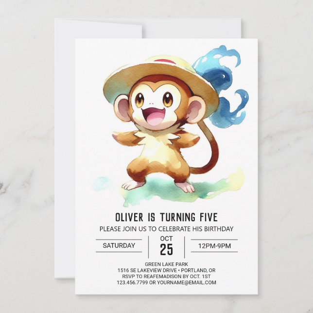 Modern Rustic Monkey Birthday Invitation (Front)