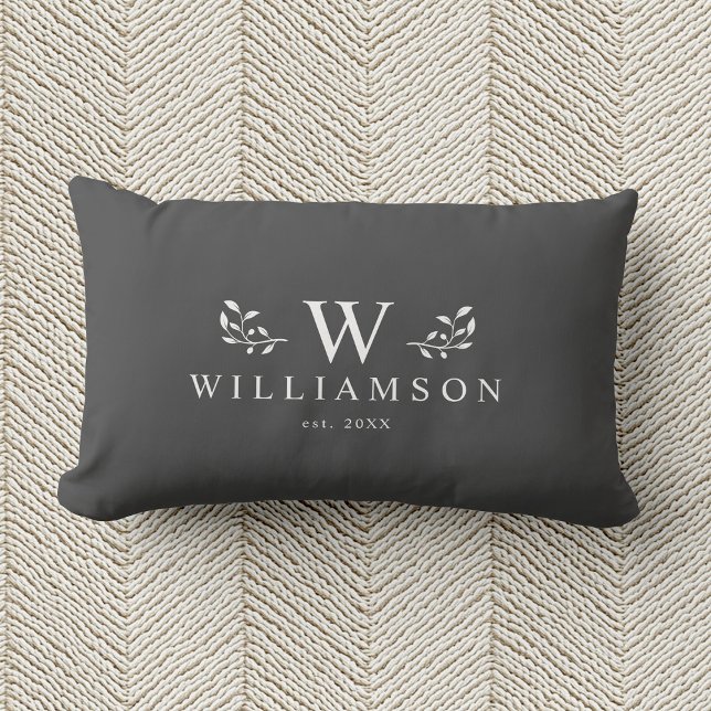 Modern Rustic Monogram Custom Family Name Grey Lumbar Pillow (Creator Uploaded)