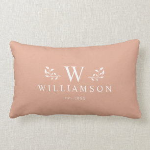 Modern Rustic Monogram Custom Family Name Peach Lumbar Pillow