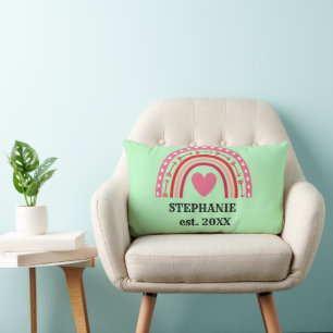 Modern Rustic Monogram Custom Family Name Rainbow Lumbar Pillow