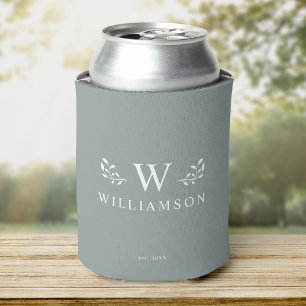 Modern Rustic Monogram Custom Family Name Sage Can Cooler