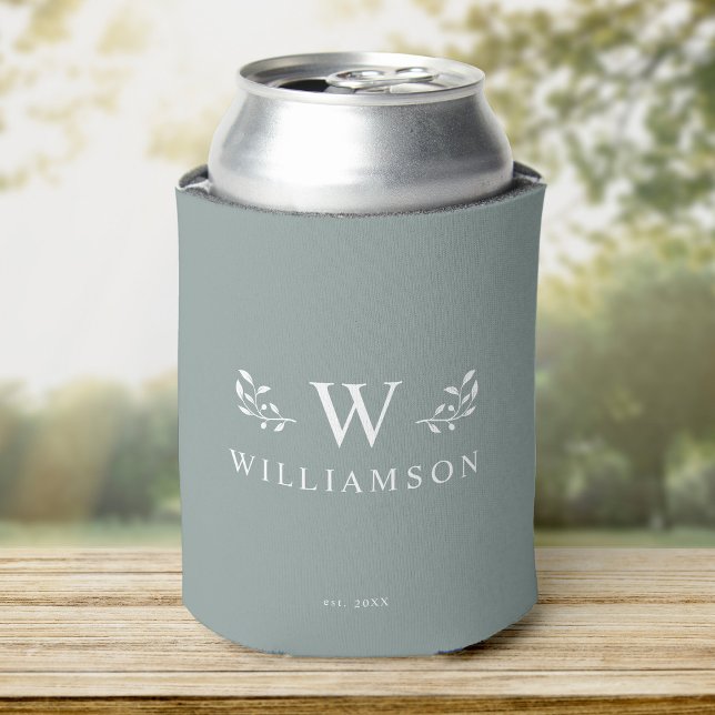Modern Rustic Monogram Custom Family Name Sage Can Cooler (Creator Uploaded)